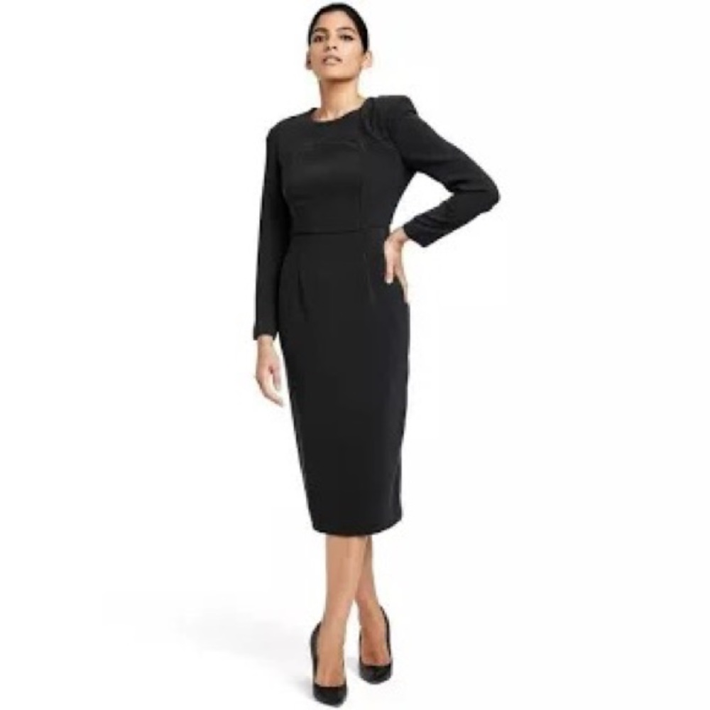 NEW! SERGIO HUDSON x Target Dress Strong Shoulder Midi A-Line Black Size XXS